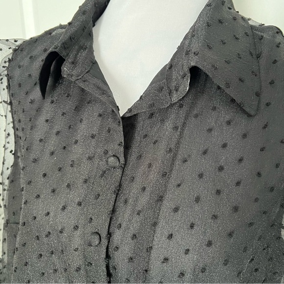 Eloquii Swiss Dot Puff Sleeve Black Button Down Blouse - Size 16 - NWT - Picture 5 of 11